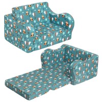 Momcaywex Happy Owl Kids Sofa 2In1 Kids Couch Fold Out Convertible Sofa To Bed For Girls And Boys