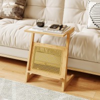 Bamworld Rattan Side Table Z Shape Mid Century Modern End Table Glass Bedside Table Small Boho Tables Bamboo Coffee Table With Storage For Living Room Bedroom Nature
