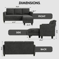 Yeshomy Convertible Sectional 3 Lshaped Couch Soft Seat With Modern Linen Fabric Spacesaving Sofas For Living Room Apartment