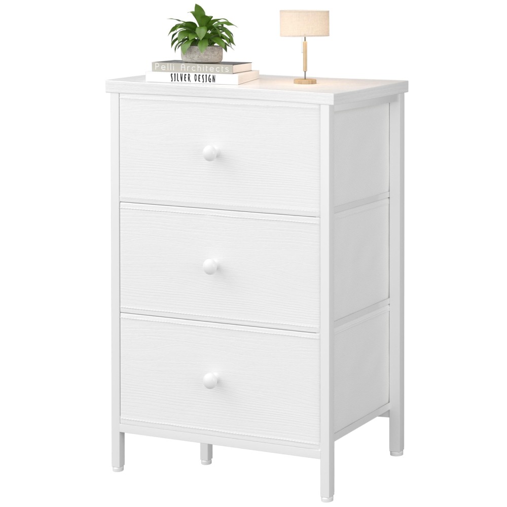 Boluo White Night Stand With Drawers 3 Drawer Dresser For Bedroom Tall Nightstand For Closet Dorm Modern Bedside Table