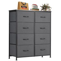 Olixis Organizer Storage 8, Chest Of Drawers With Fabric Bins, Tall Dresser With Wood Top For Bedroom, Closet, Entryway, Grey