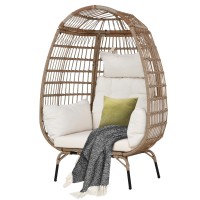 Wicker Patio Egg Chair Outdoor,Outdoor Furniture Chair,Rattan Papasan Chair with Removable Cushion Oversized Outdoor Egg Chair for Bedroom,Backyard,Living Room,Poolside,Patio,Hold up to 350 LBS,White