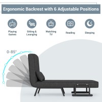 Powerstone Convertible Sleeper Chair Bed, 4 In 1 Living Room Reading Chair With Pillow, Arm And Adjustable 5 Position Backrest Single Sofa Bed, Dark Grey