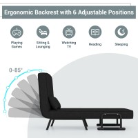 Powerstone Convertible Sleeper Chair Bed, 4 In 1 Living Room Reading Chair With Pillow, Arm And Adjustable 5 Position Backrest Single Sofa Bed, Black