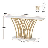 Tribesigns 59 Inch Gold Console Table, Modern Entryway Table With Grid-Shaped Metal Base For Entrance, Hallway, Entryway, Living Room(White Faux Marble & Gold)