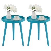 Apicizon Round Side Table Set Of 2, Tray Nightstand Sofa Coffee End Table For Living Room, Bedroom, Small Spaces, Easy Assembly Bedside Table, 15 X 18 Inches, Blue