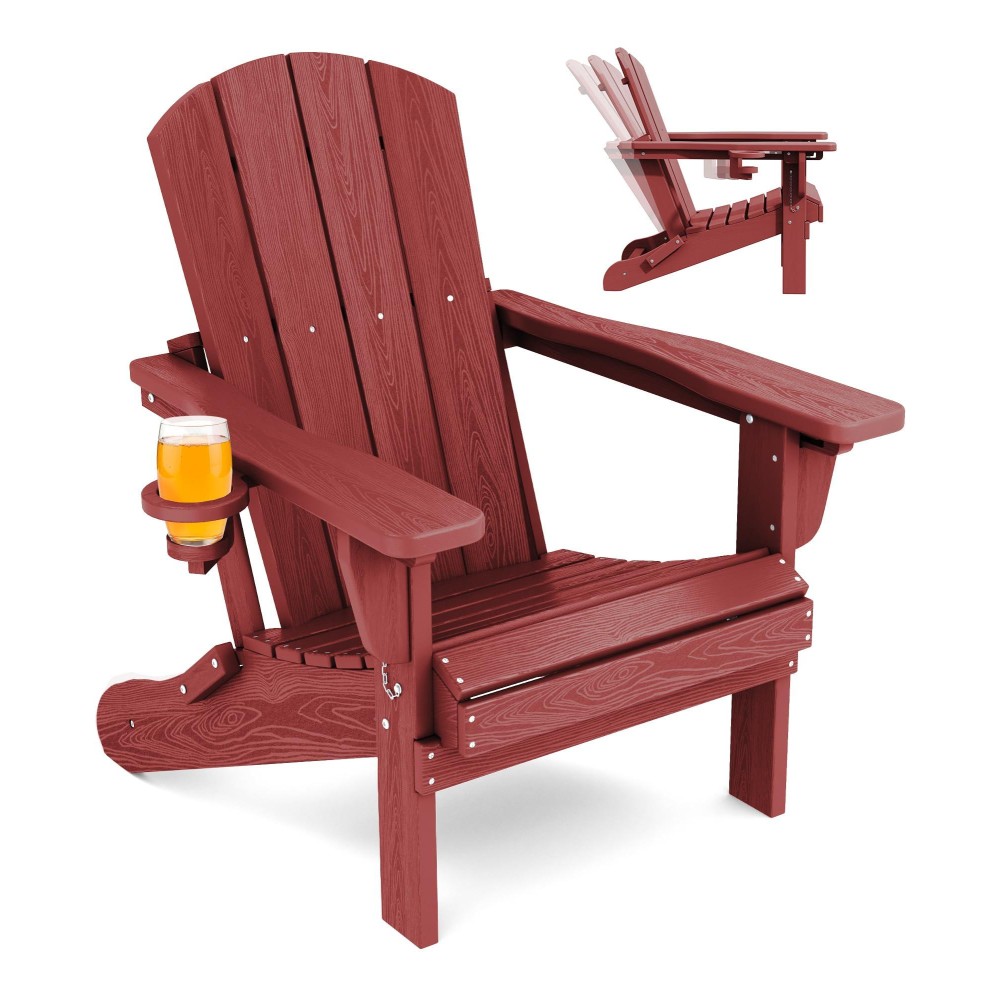 Serwall Adjustable Folding Adirondack Chair Reclining Adirondack Chair With Cup Holder Red