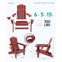 Serwall Adjustable Folding Adirondack Chair Reclining Adirondack Chair With Cup Holder Red