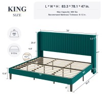 Allewie King Size Bed Frame/Velvet Upholstered Platform Bed/Vertical Channel Tufted Wingback Headboard/Strong Wooden Slats/No Box Spring Needed/Easy Assembly/Teal