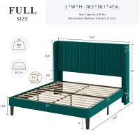 Allewie Full Size Bed Frame/Velvet Upholstered Platform Bed/Vertical Channel Tufted Wingback Headboard/Strong Wooden Slats/No Box Spring Needed/Easy Assembly/Teal