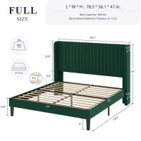 Allewie Full Size Bed Frame/Velvet Upholstered Platform Bed/Vertical Channel Tufted Wingback Headboard/Strong Wooden Slats/No Box Spring Needed/Easy Assembly/Green