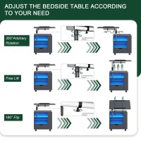 Hnebc Led Nightstand With Wireless Charging Station,Grey Nightstand Has Adjustable Rotary Table,Bedside Tables With One Drawer And 2 Mezzanines/Infrared Induction 3 Color Lighting (On The Right)