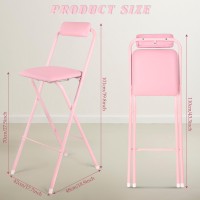 Barydat 1 Pcs Folding Bar Stool With Backrest, Leather Padded Counter Height Foldable Stool, Portable Folding Stool Tall Bar Stools For Outdoor Camping Kitchen Shop Cafe, Pink (29.5 Inch)