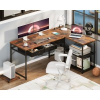 Aodk 53 Inch L Shaped Computer Desk With Drawers Corner Desk With Power Outlets Reversible Storage Shelves Movable Cpu Stand