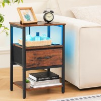 Yoobure Side Table With Storage Led Night Stand With Charging Station End Tables Living Room Nightstand For Bedroom With Adju