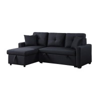 Francine Black Linen Reversible Sleeper Sectional Sofa with Storage Chaise