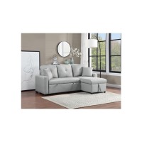 Francine Gray Linen Reversible Sleeper Sectional Sofa with Storage Chaise