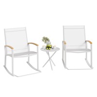 Shintenchi 3 Piece Outdoor Rocking Bistro Set Textilene Fabric Small Outdoor Furniture Front Porch Rocker Chairs Conversation