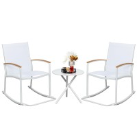 Shintenchi 3 Piece Outdoor Rocking Bistro Set Textilene Fabric Small Outdoor Furniture Front Porch Rocker Chairs Conversation