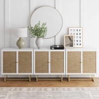 Nathan James Kova Entryway, Sideboard Buffet Storage, Set Of 3, White/Cane/Brass