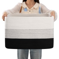 Oiahomy Cotton Rope Basket, Rectangle Woven Baskets For Storage, Nursery Blanket Basket Living Room, Toy Basket With Handle, Baskets For Organizing-18X14X12-Gradient Black