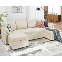 Vanacc Sleeper Sofa 110 Inch Oversize 2 In 1 Pull Out Bed Sectional Sleeper Sofa With Double Storage Chaise For Living Room