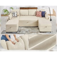 Vanacc Sleeper Sofa 110 Inch Oversize 2 In 1 Pull Out Bed Sectional Sleeper Sofa With Double Storage Chaise For Living Room