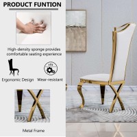 Mcltopz Dining Chair Set of 2, Modern Luxury Dining Room Chairs, Leatherette White Dining Chairs with Golden Harp Backrest and Stainless Steel Legs, High Back Armless Side Chair Dining Chairs