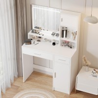 Mirrotowel Vanity Desk With Mirror And Led Light Strip Dressing Table With Large Drawer 3 Level Storage Dresser 3 Lighting Mo