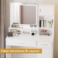 Mirrotowel Vanity Desk With Mirror And Led Light Strip Dressing Table With Large Drawer 3 Level Storage Dresser 3 Lighting Mo