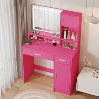 Mirrotowel Vanity Desk With Mirror And Led Light Strip Dressing Table With Large Drawer 3 Level Storage Dresser 3 Lighting Mo