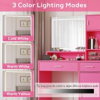 Mirrotowel Vanity Desk With Mirror And Led Light Strip Dressing Table With Large Drawer 3 Level Storage Dresser 3 Lighting Mo