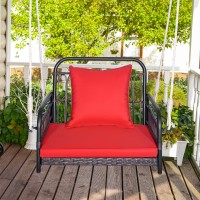 Tangkula Patio Wicker Porch Swing Single Person Hanging Seat With Seat Back Cushions Reinforced Metal Frame 2 Sturdy Hangi