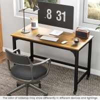 Costway 48??Mobile Computer Desk, Home Office Desk On Wheels, Simple Study Writing Table With 4 Lockable Wheels, Metal Frame, Rolling Laptop Pc Table For Small Space (Natural)