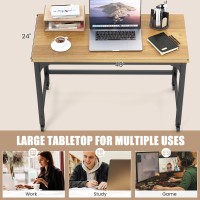 Costway 48??Mobile Computer Desk, Home Office Desk On Wheels, Simple Study Writing Table With 4 Lockable Wheels, Metal Frame, Rolling Laptop Pc Table For Small Space (Natural)