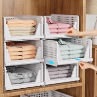 Snslxh 5 Pack Stackable Closet Organizer Box Multifunctional Foldable Closet Storage Basket For Bathroom Kitchen Laundry Room