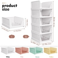 Snslxh 5 Pack Stackable Closet Organizer Box Multifunctional Foldable Closet Storage Basket For Bathroom Kitchen Laundry Room