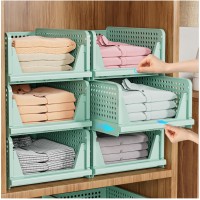 Snslxh 5 Pack Stackable Closet Storage Basket Multifunctional Foldable Closet Organizer For Bathroom Kitchen Laundry Room War