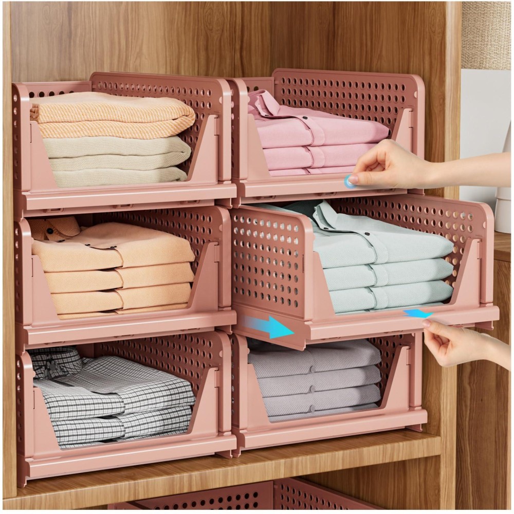 Snslxh 5 Pack Stackable Closet Storage Basket Multifunctional Foldable Closet Organizer For Bathroom Kitchen Laundry Room War