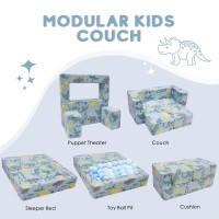 Memorecool Modular Kids Sofa Toddler Play Couch Fold Out For Playroom Dinosaur Glow In Dark Convertible Plush Foam Chair For Ch