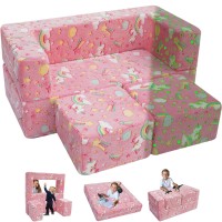 Memorecool Modular Kids Sofa Toddler Play Couch Fold Out For Playroom Glow In Dark Convertible Plush Unicorn Foam Chair For Bab