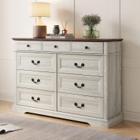 Linsy Home Farmhouse 9 Drawers Dresser White Wood Dresser For Bedroom Wide Chest Of Drawers French Country Storage Double Dres