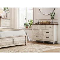 Linsy Home Farmhouse 9 Drawers Dresser White Wood Dresser For Bedroom Wide Chest Of Drawers French Country Storage Double Dres