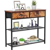 Furologee Console Sofa Table with Storage Shelf, Small 30'' Entryway Table with 2 Fabric Drawers, Industrial Table for Entry Way, Display Shelf for Hallway, Entrance, Foyer, Rustic Brown