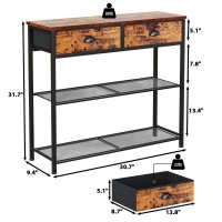 Furologee Console Sofa Table with Storage Shelf, Small 30'' Entryway Table with 2 Fabric Drawers, Industrial Table for Entry Way, Display Shelf for Hallway, Entrance, Foyer, Rustic Brown