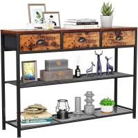 Furologee Entryway Table 38 Console Sofa Table With 3 Fabric Drawers Industrial Entry Way Table With Storage Shelves Displa