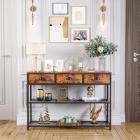 Furologee Entryway Table 38 Console Sofa Table With 3 Fabric Drawers Industrial Entry Way Table With Storage Shelves Displa