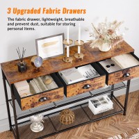 Furologee Entryway Table 38 Console Sofa Table With 3 Fabric Drawers Industrial Entry Way Table With Storage Shelves Displa