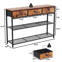 Furologee Entryway Table 38 Console Sofa Table With 3 Fabric Drawers Industrial Entry Way Table With Storage Shelves Displa