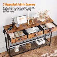 Furologee Console Table With Charging Station & 3 Fabric Drawers, 38'' Entryway Table With Storage Shelves, Industrial Foyer Table For Entry Way, Display Shelf For Hallway, Rustic Brown